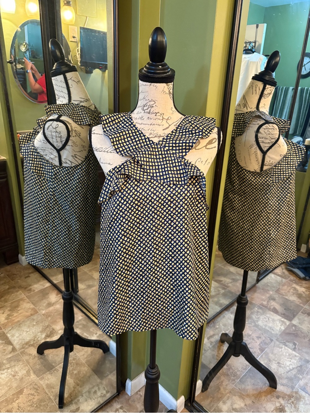 Banana Republic Navy and Yellow Geometric Print Blouse